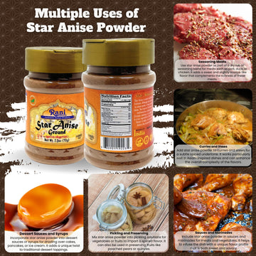Rani Star Anise Powder (Badian Khatai) Ground Spice 2.5Oz (70G) Pet Jar ~ All Natural | Gluten Friendly | Non-Gmo | Kosher | Veg