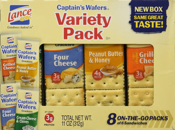Lance, Captains Wafer Crackers, Variety Pack, 11oz Tray (Pack of 3)