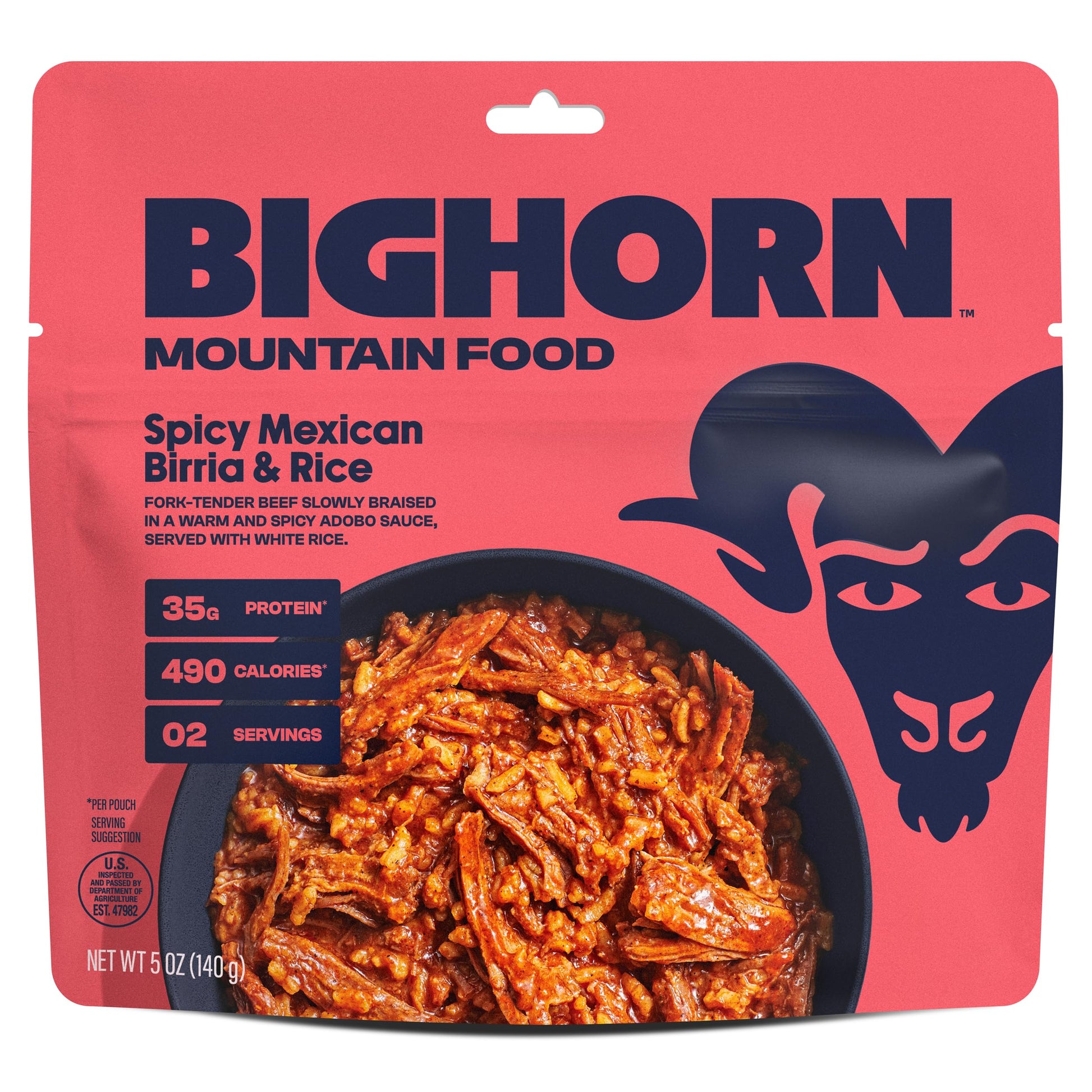 Bighorn Mountain Food Spicy Mexican Birria And Rice - Freeze Dried Meals For Backpacking Food - Dehydrated Camping Food For Backpacking Meal - Just Add Water - Great Taste - 2 Servings