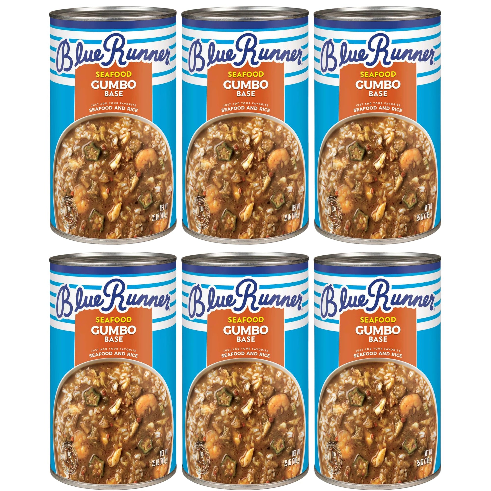 Blue Runner-Creole Seafood Gumbo Base-25 Ounce Can (Pack of 6)-A Rich, Flavorful and Authentic Creole Classic-An Instant Meal, J