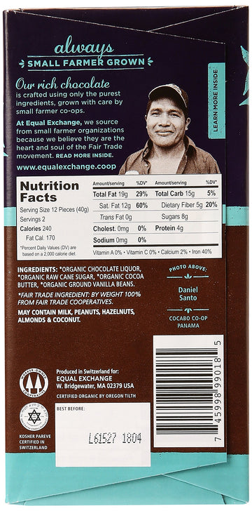 Equal Exchange Organic Dark Chocolate Panama Extra Dark, 2.8 Oz