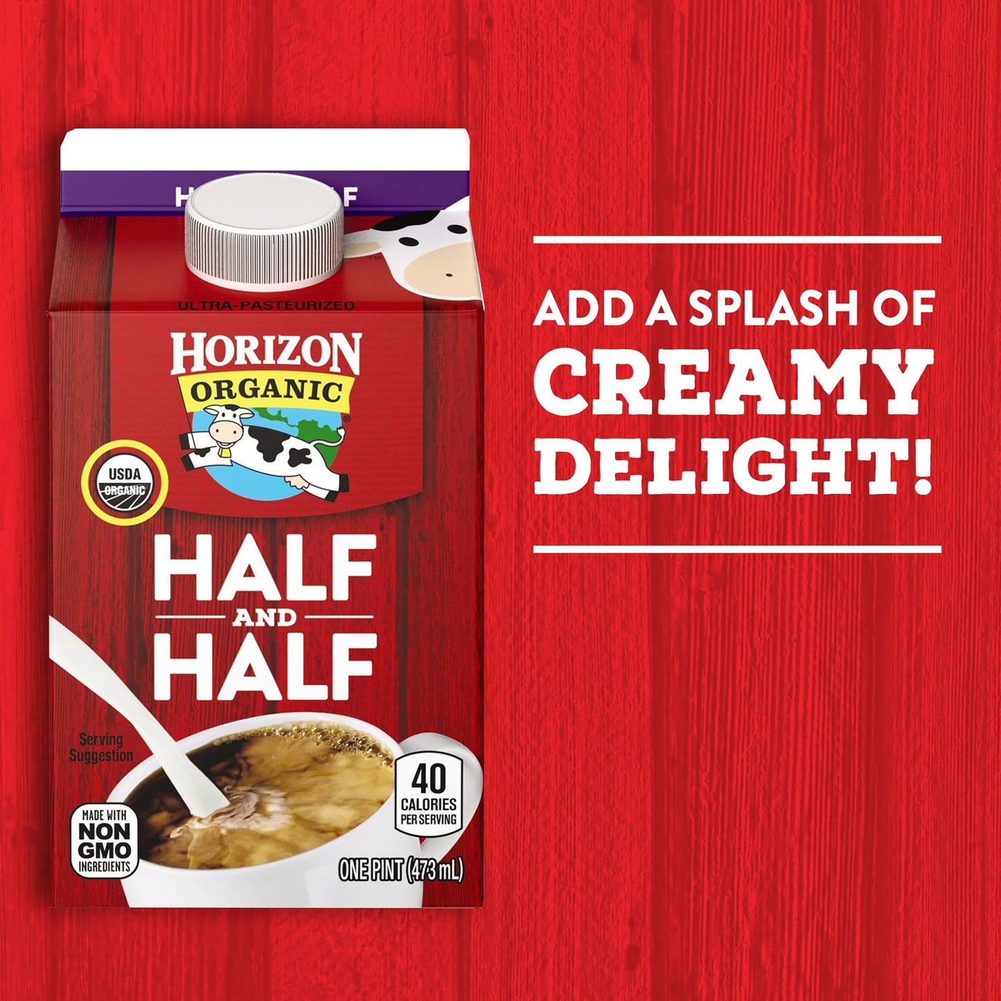 Horizon Organic Half and Half, Ultra Pasteurized Milk and Cream, Great as a Coffee Creamer and for Cooking and Baking, 16 fl oz