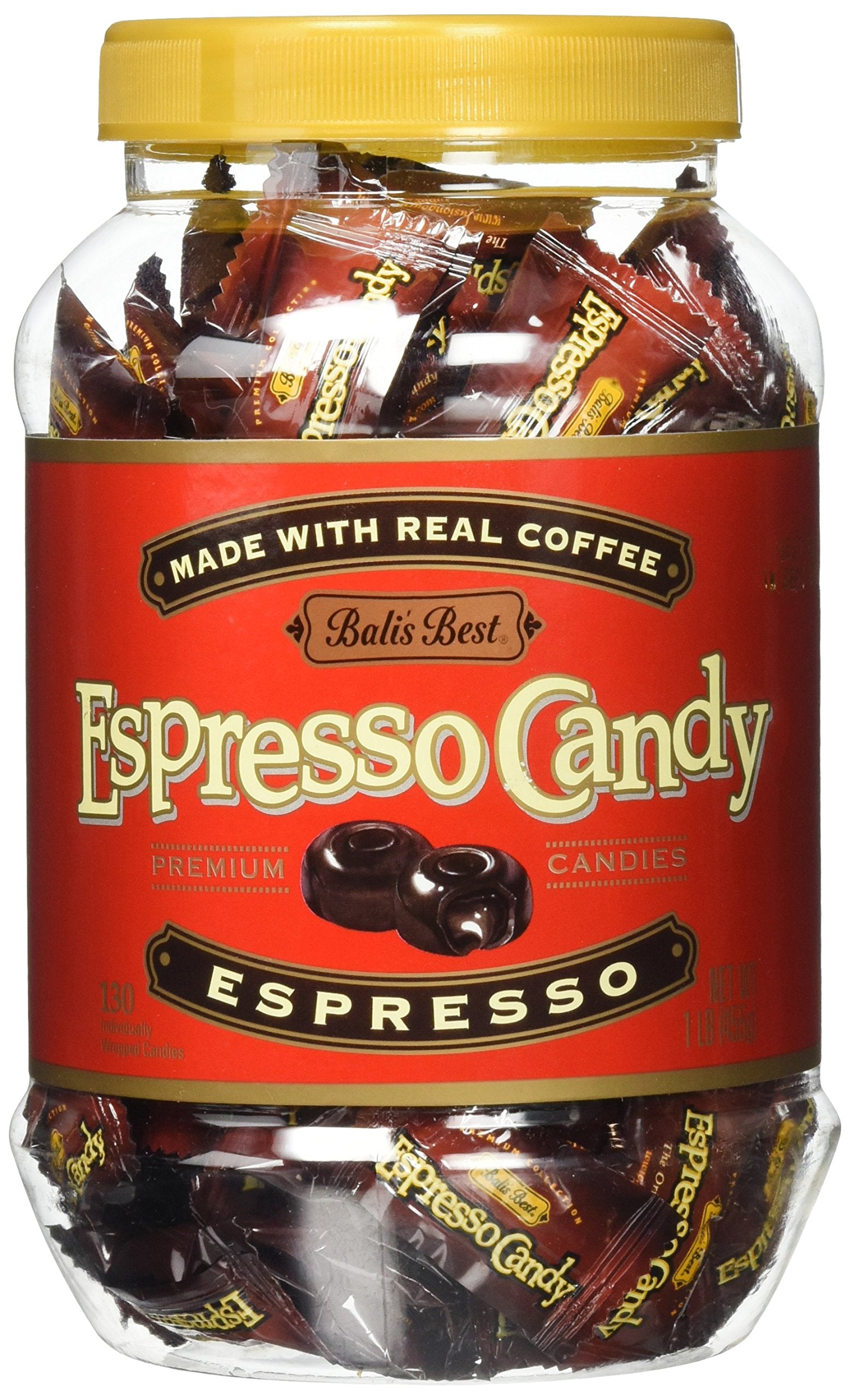 Balis Best Espresso Candy, Individually Wrapped, 1 Pound Jar, Made with Real Sumatran Coffee, Brown