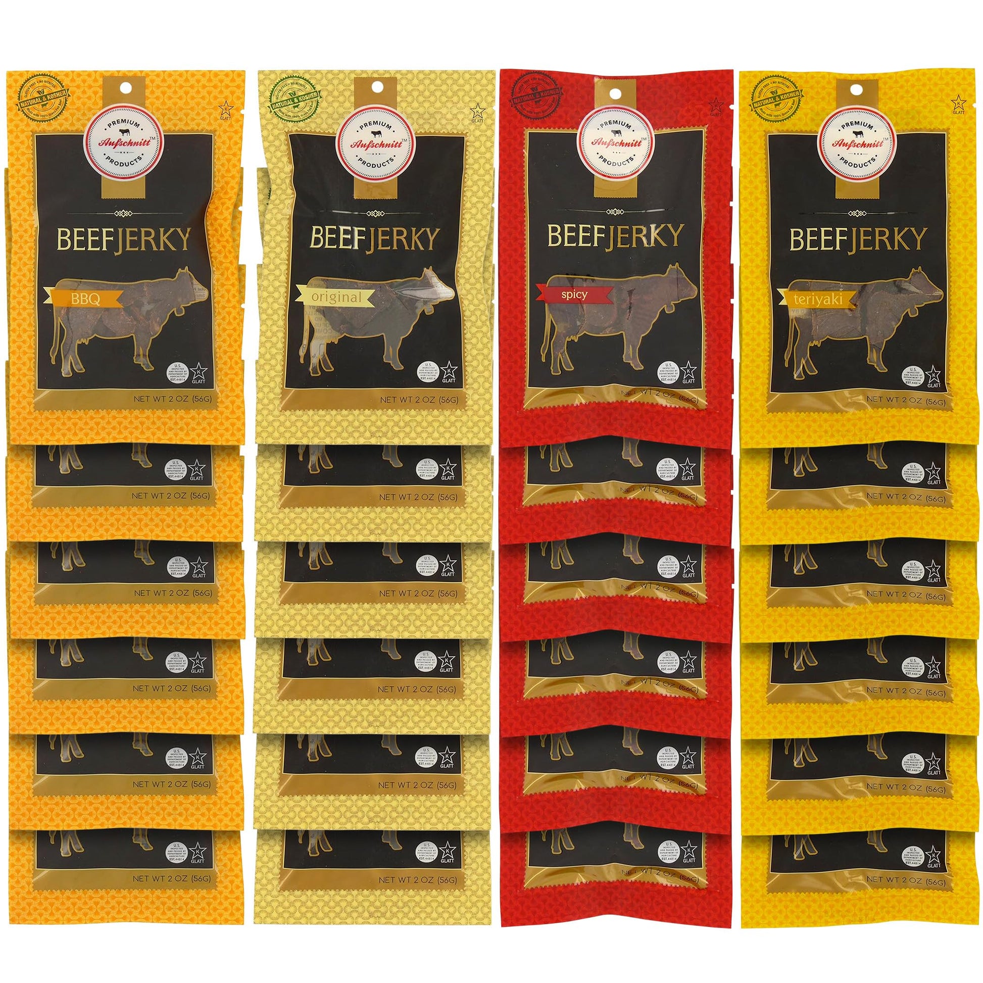 Aufschnitt Grass Fed Beef Jerky - Low Sodium, Certified Kosher - Made in USA - Keto & Halal Friendly - 24 Pack, Variety Pack