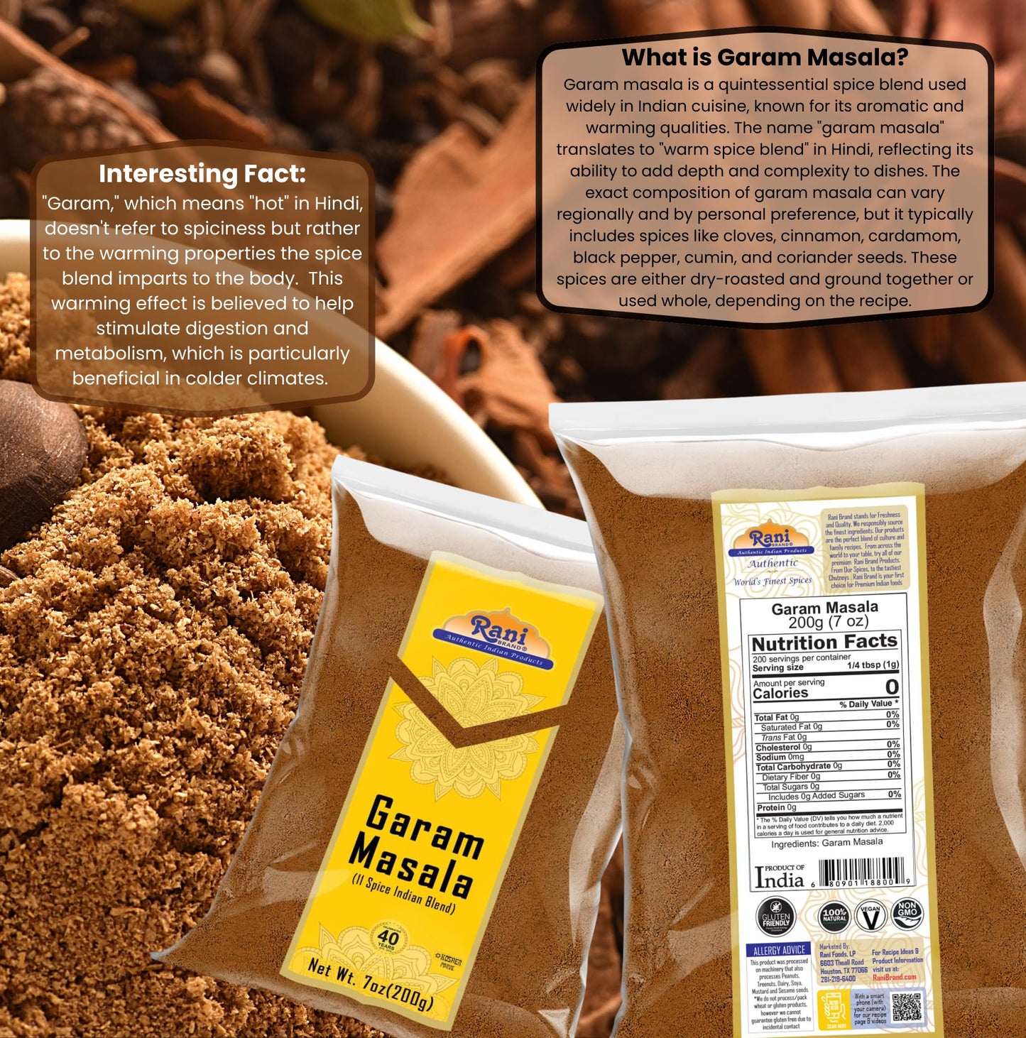 Rani Garam Masala 11-Spice Blend, All Natural, Salt-Free, Vegan, 7oz (200g)