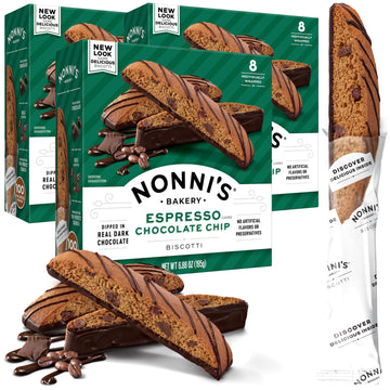 Nonni'S Espresso Chocolate Chip Biscotti Cookies - 3 Boxes Espresso Coffee Cookies - Espresso Chocolate Chip Cookies W/Dark Choc
