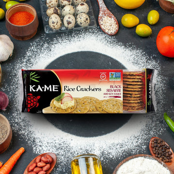 Ka-Me Rice Crackers Gluten Free And Non Gmo Verified - Black Sesame & Soy (Pack Of 12)