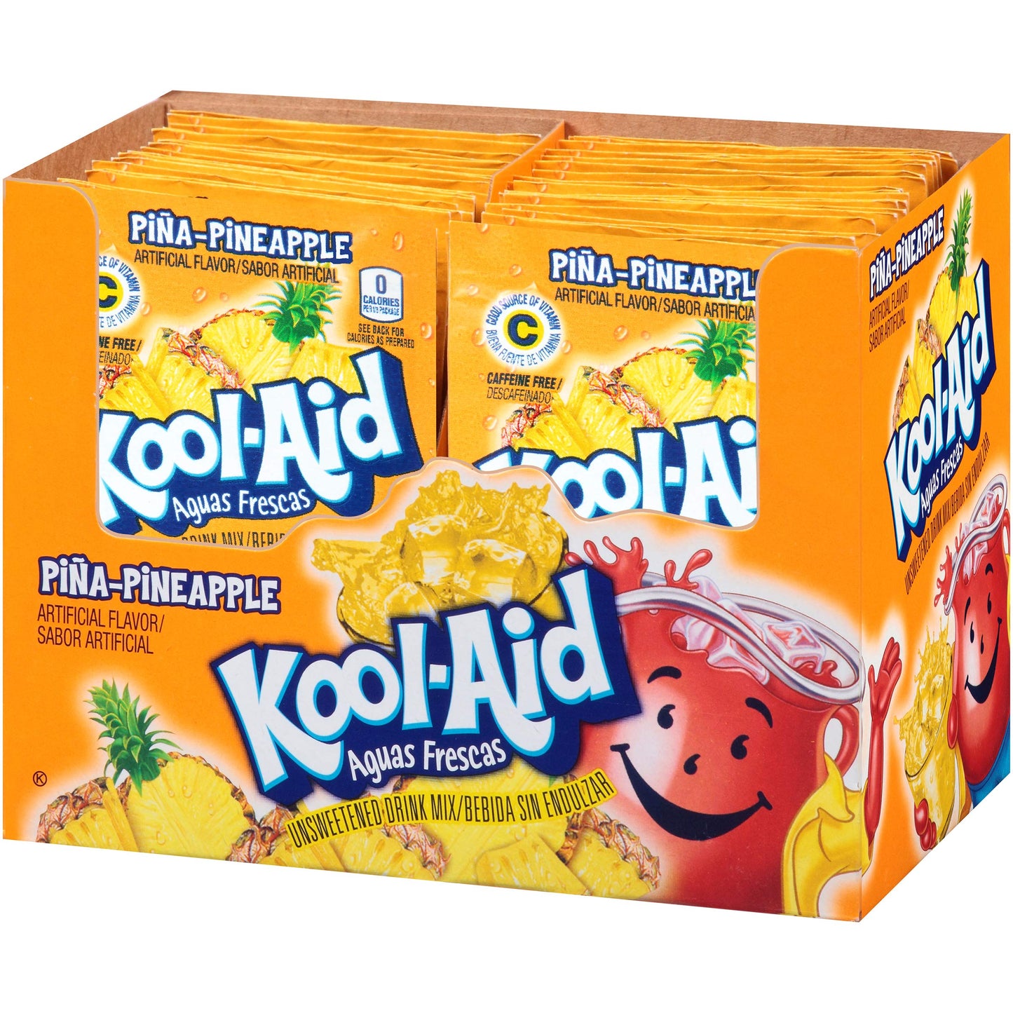 Kool-Aid Aguas Frescas Pina Pineapple Drink Mix, Unsweetened, 0.14 oz Packet, Pack of 48