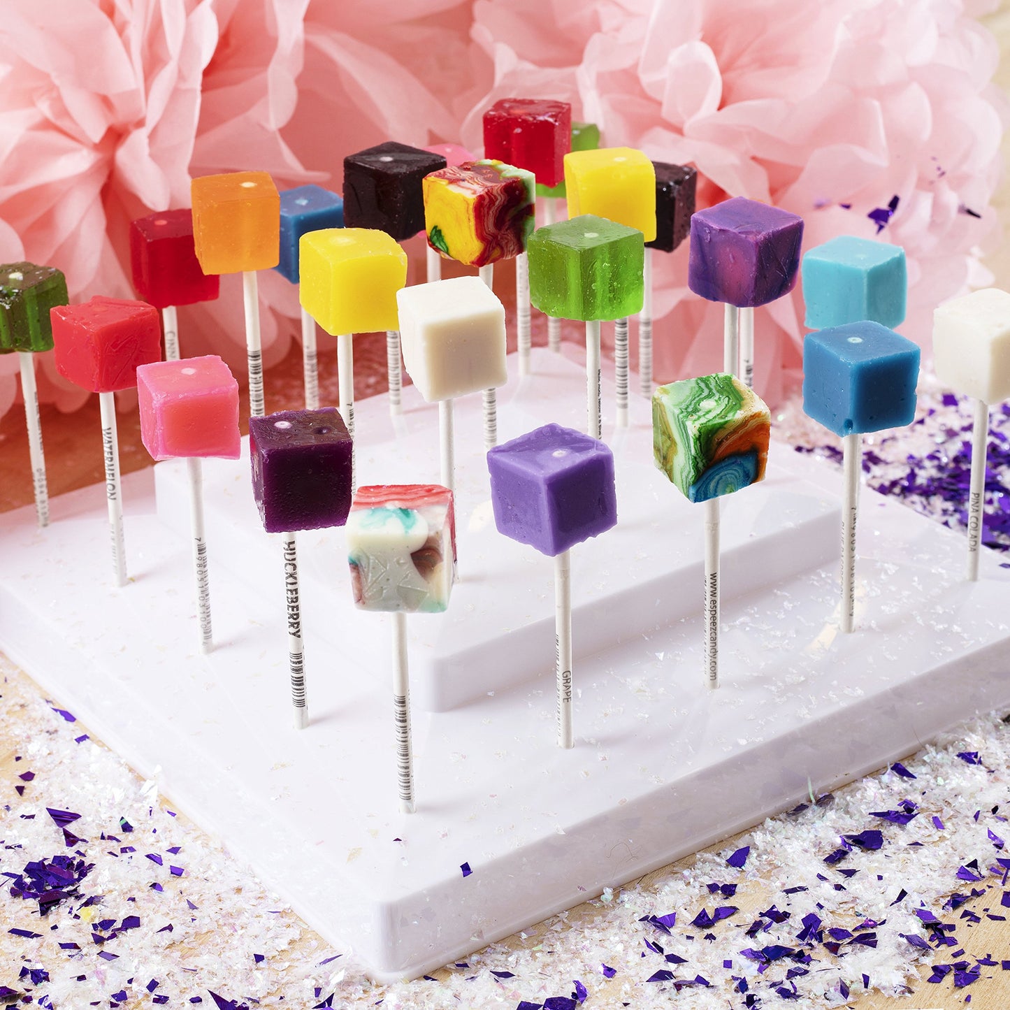 Espeez Hard Candy Cube Lollipops - Individually Wrapped G  Flavored Suckers - 100 Count