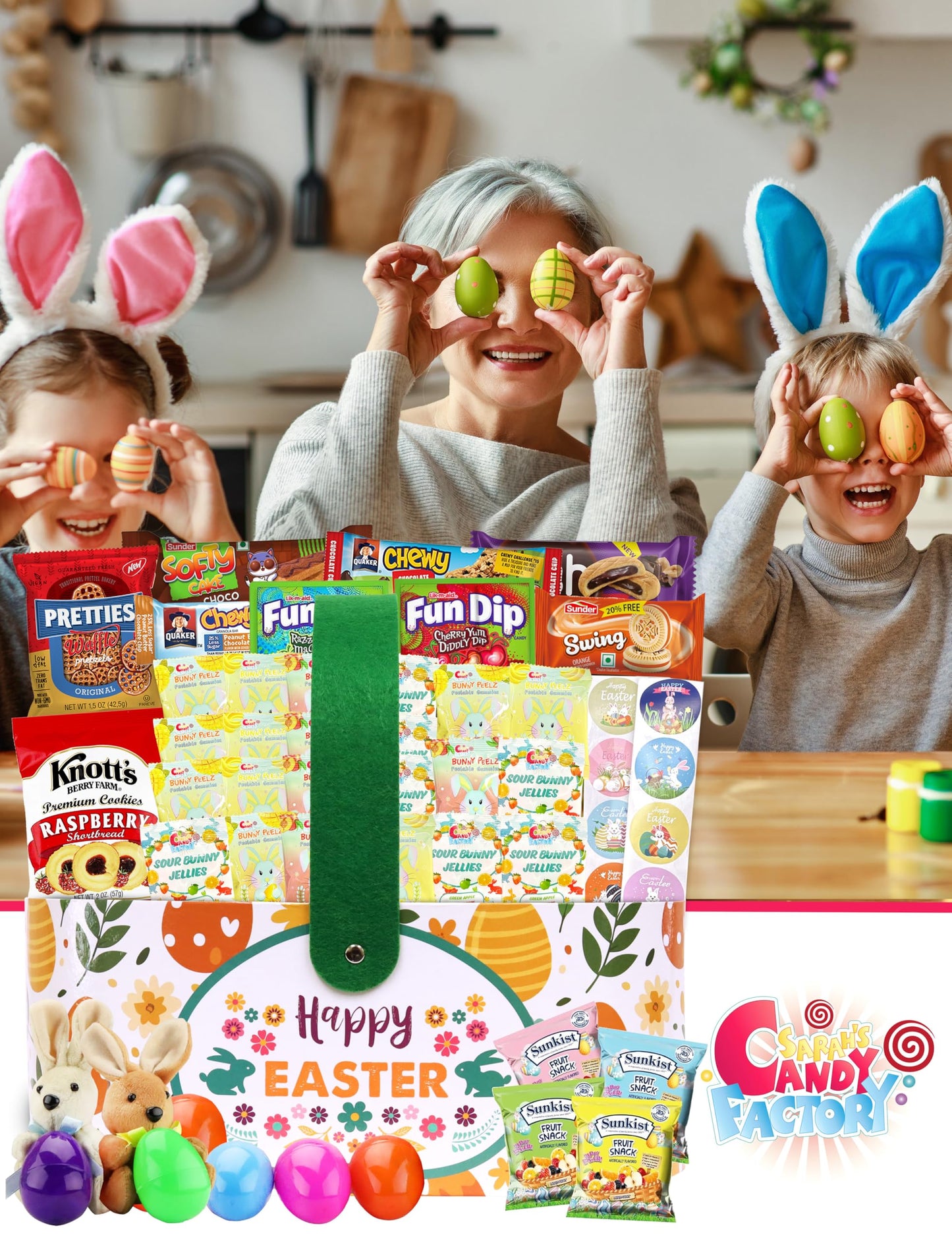 Easter Snack Basket (52 Count) Filled With Candy, Peelable Gummies,Treats, Bunny And More, Great Package For Family, Friends, Ki
