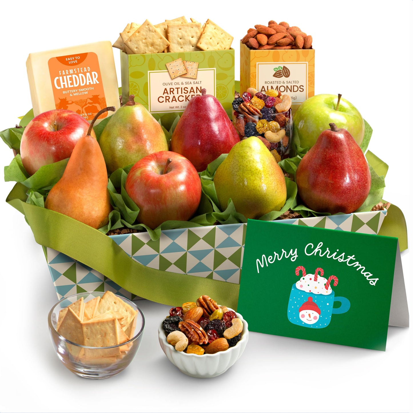 A Gift Inside Fruitfully Classic Merry Christmas Fresh Fruit Basket With Cheese And Nuts