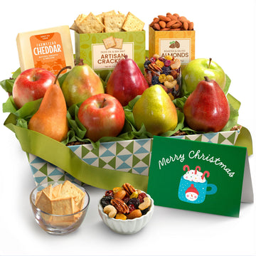 A Gift Inside Fruitfully Classic Merry Christmas Fresh Fruit Basket With Cheese And Nuts