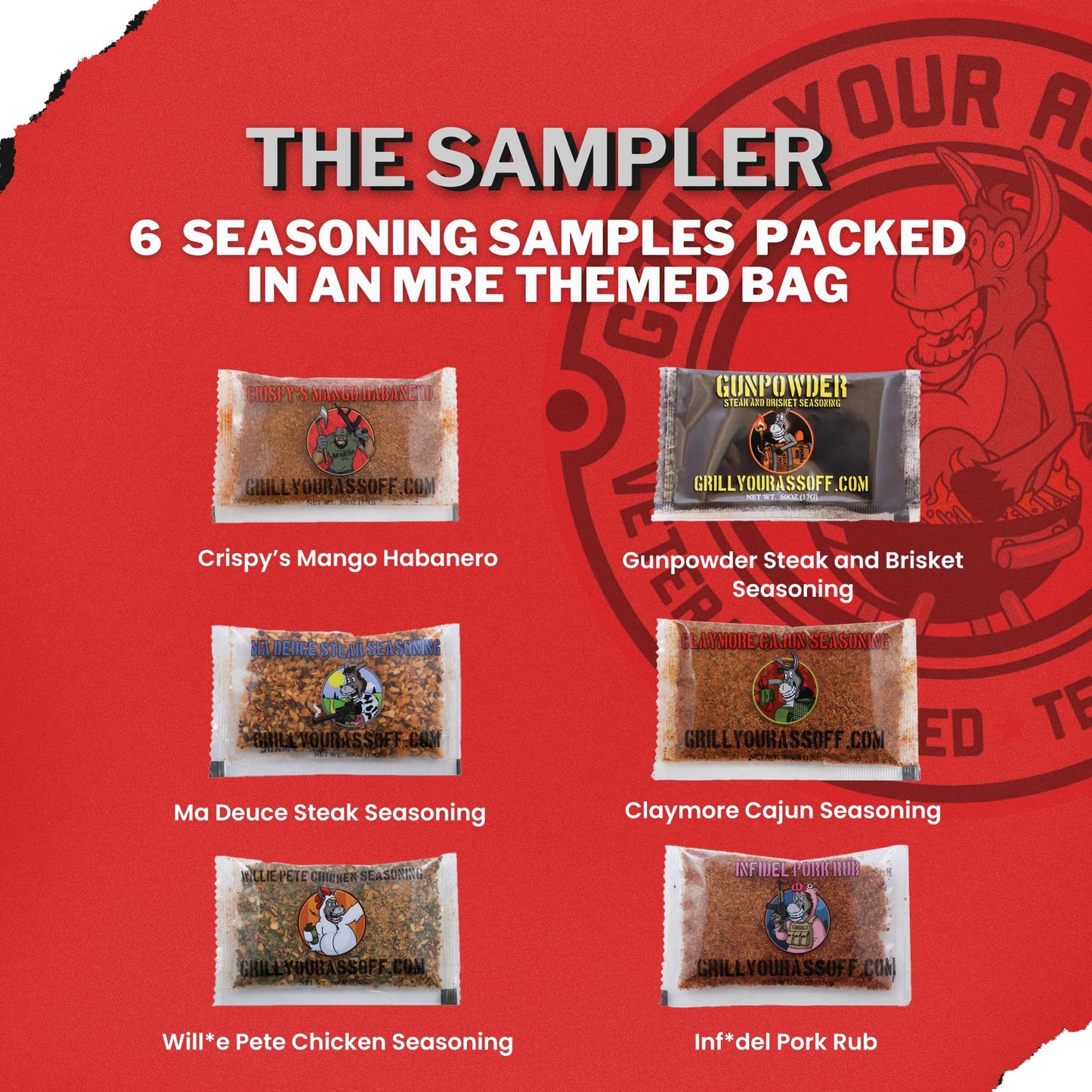 Grill Your Ass Off BBQ & Grill Seasoning Sample Pack - 6 Pack, Gluten Free, 8 Ounce
