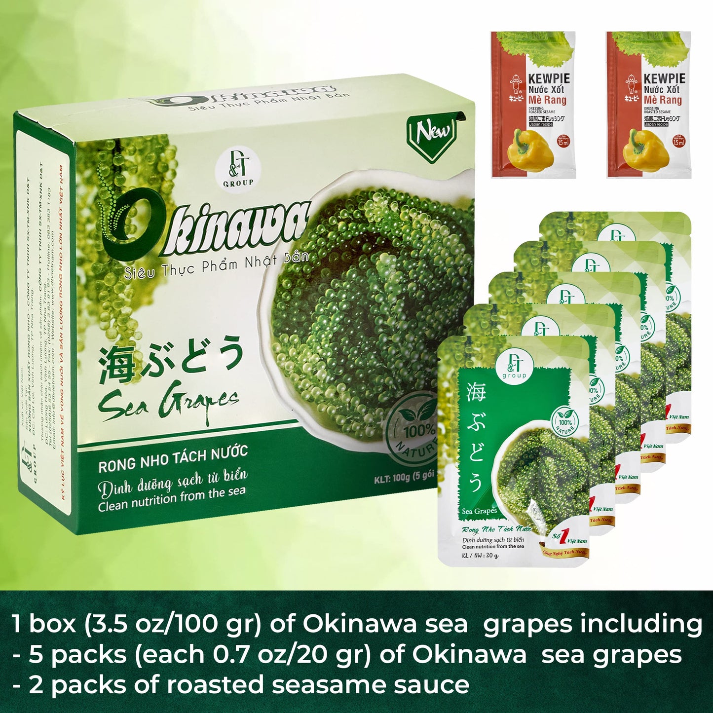 NAMISO Organic Sea Grapes (Umibudo) - Dehydrated Superfood, 100g (5 Packs) - Boost Immune System, Enhance Health - Green Caviar