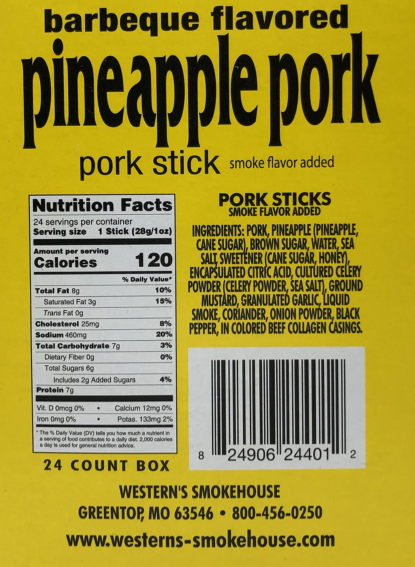 Westerns Smokehouse Barbeque & Pineapple Pork Jerky Sticks, Gluten-Free, 1 Ounce (Pack of 24), Individually Wrapped