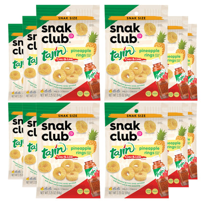 Snak Club Pineapple Rings, Tajin Chili & Lime Seasoned, Sweet and Spicy Gummy Candy, Mild in Heat Bold in Flavor, Low-Fat, Vegan
