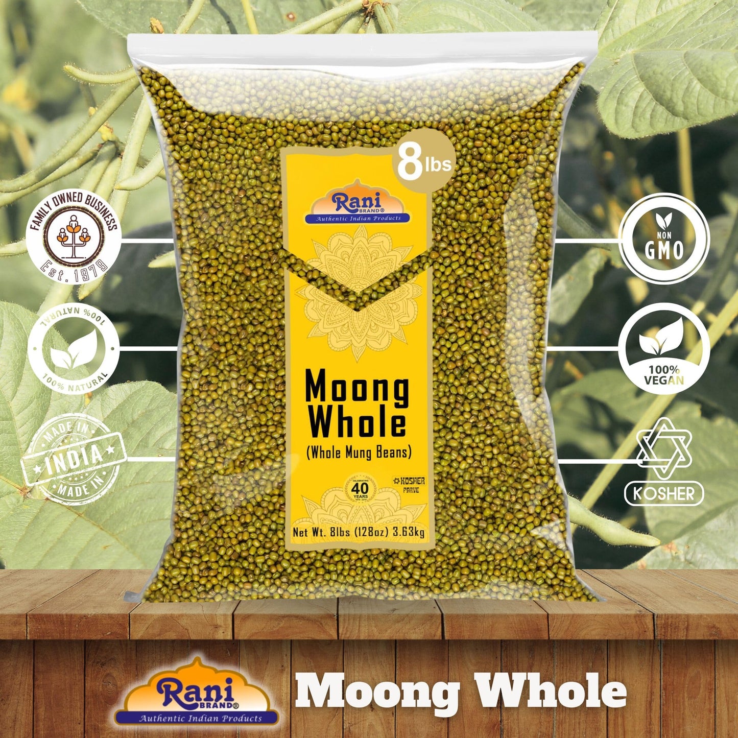Rani Moong Whole (Ideal For Cooking & Sprouting, Whole Mung Beans With Skin) Lentils Indian 128Oz (8Lbs) 3.63Kg Bulk ~ All Natural | Gluten Friendly | Non-Gmo | Vegan | Indian Origin