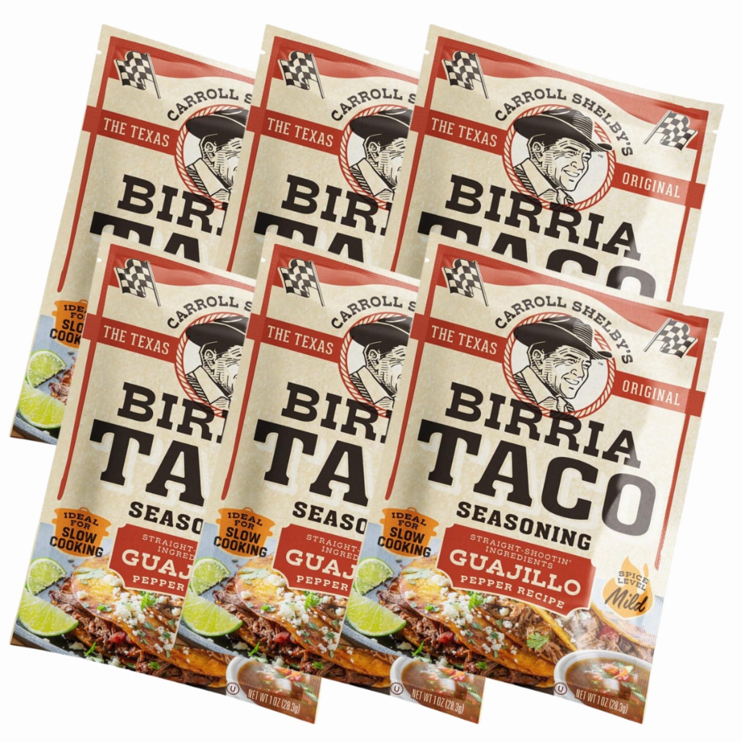 CARROLL SHELBYS ORIGINAL TEXAS BRAND Authentic Birria Taco Seasoning, Savory & Spicy Flavors, Pack of 6 (1 Ounce Each)