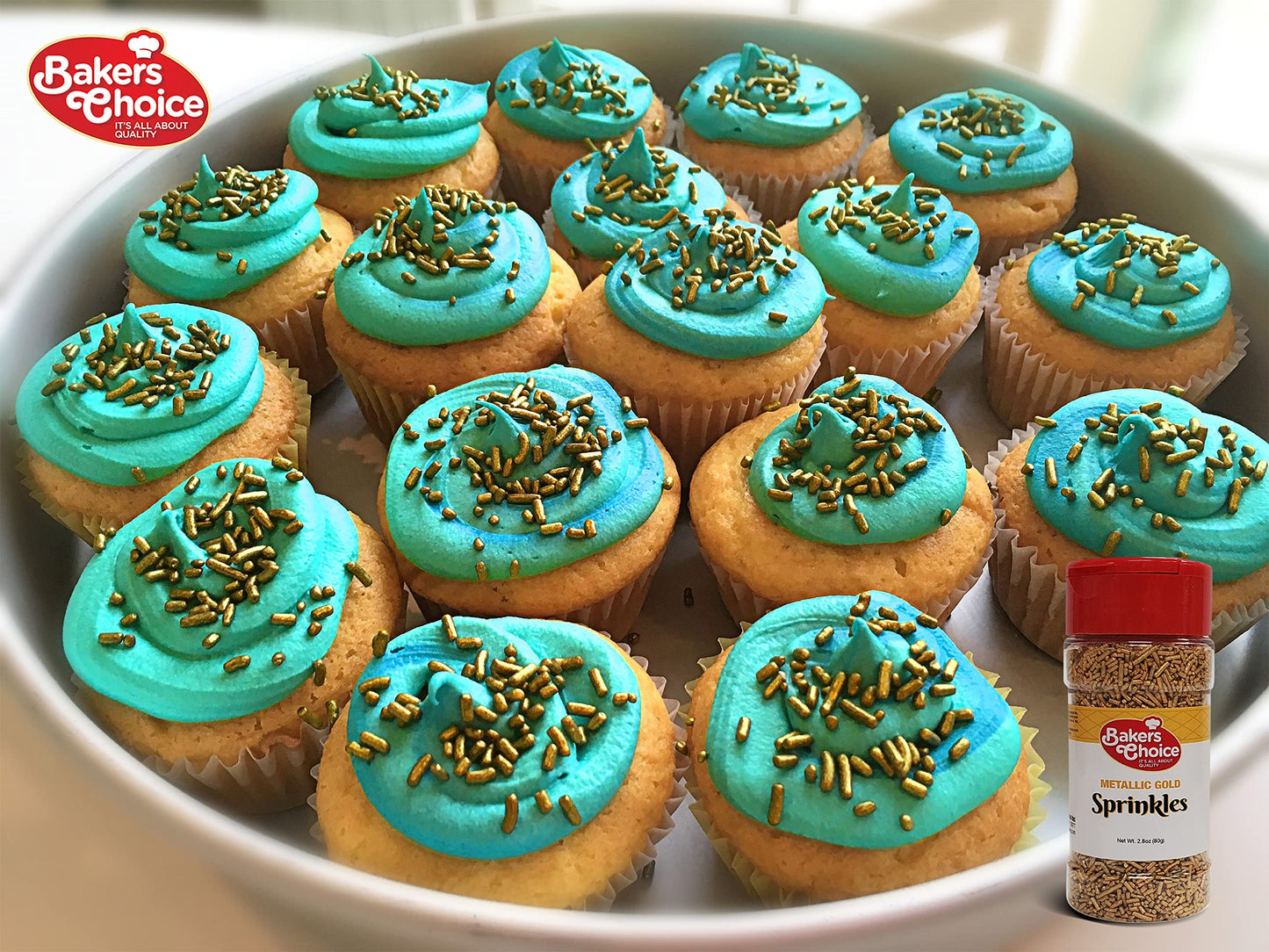 Bakers Choice Metallic Gold Sprinkles - Jimmies for Ice Cream Toppings, Dairy Free, Kosher, 2.8 oz.