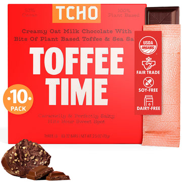 TCHO Toffee Time 53% Oat Milk Chocolate Bars (10 pack) | Plant Based, Organic & Fair Trade, | Non GMO, Non-Dairy, Vegan Chocolat