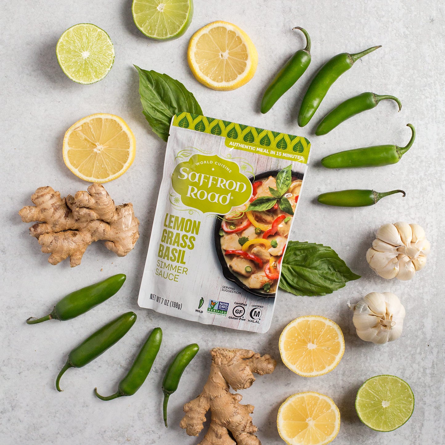 Saffron Road Lemongrass Basil Simmer Sauce – Thai Curry Sauce, Stir Fry & Marinade, No Artificial Flavors, Colors, Or Preservatives, Non-Gmo, Gluten-Free, Halal, Kosher, Vegan (7 Oz, Pack Of 4)