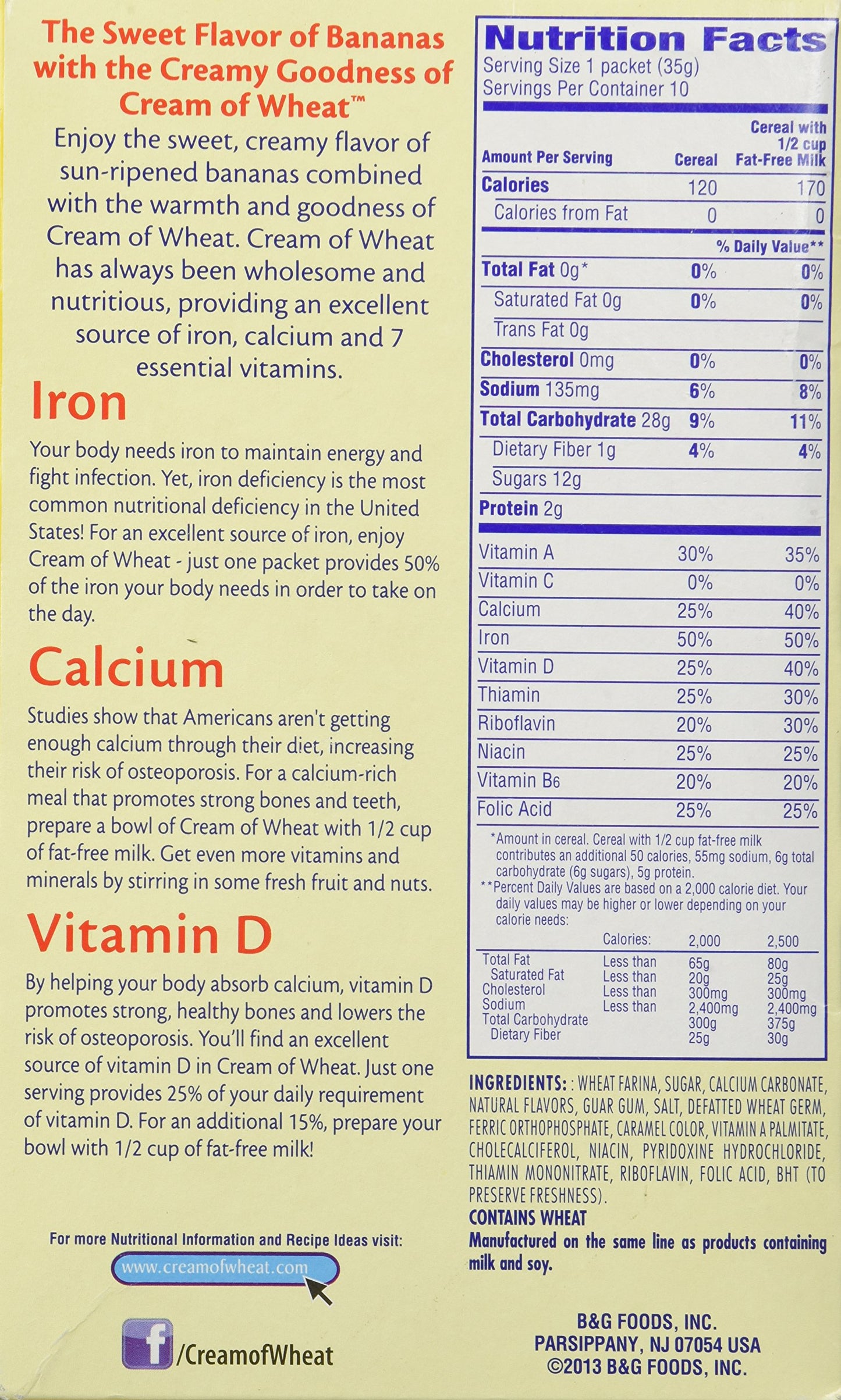 Cream Of Wheat Instant Hot Cereal, Bananas And Cream, 1.23 Ounce, 10 Packets