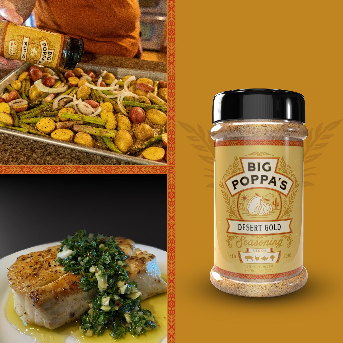 Big Poppa Smokers Desert Gold Seasoning - Lemon & Mediterranean Blend, Gluten-Free Spice Mix for Chicken & Fish, 11.5 Oz