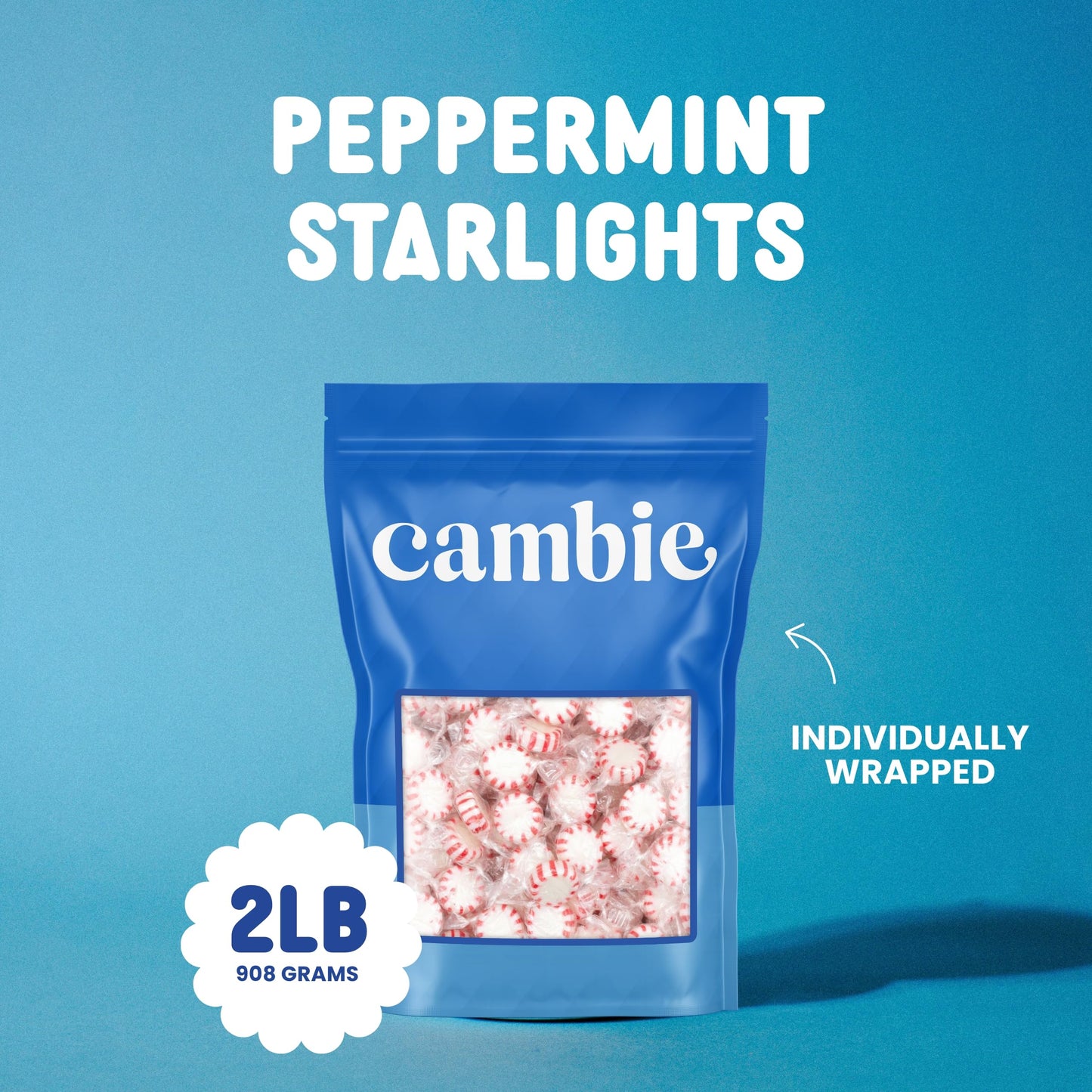 Cambie Peppermint Starlights Candy | Individually Wrapped Mint Hard Candy | 2 lbs | Red