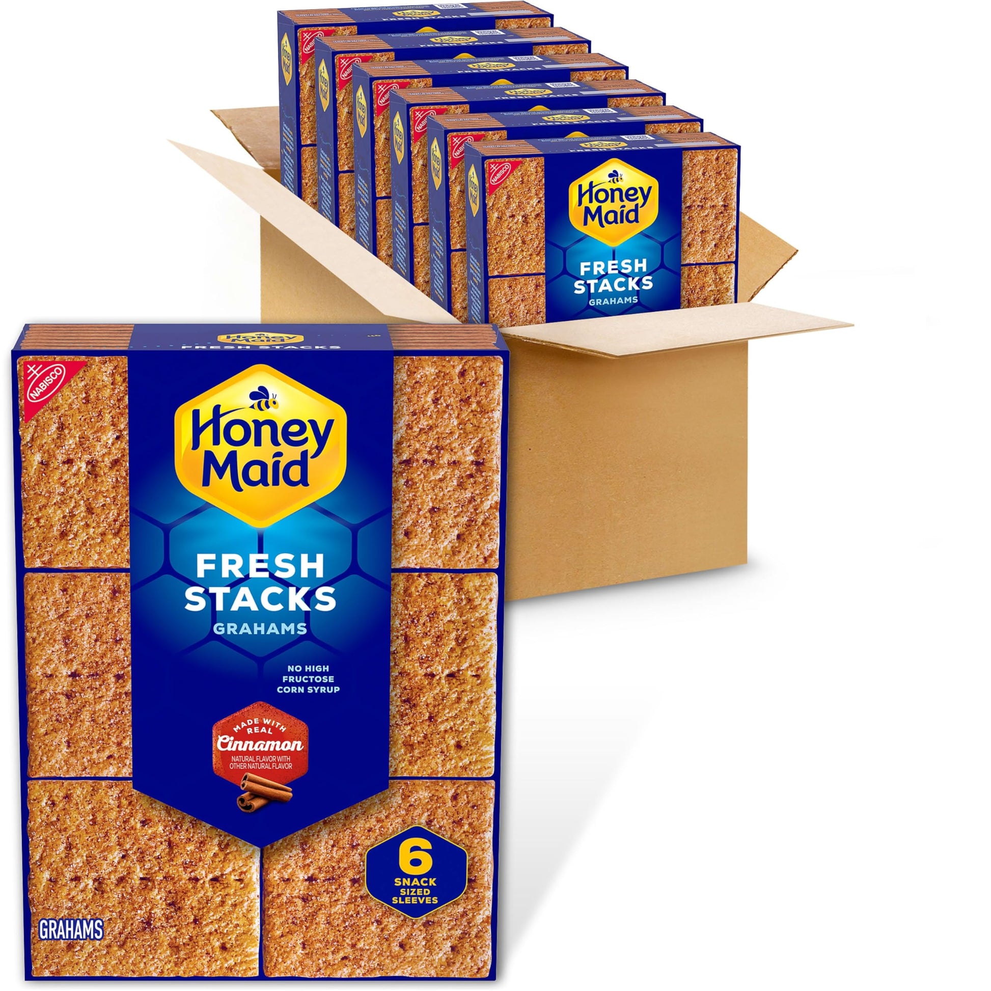 HONEY MAID Fresh Stacks Cinnamon Graham Crackers, Bulk Travel Snacks, 6 Boxes (36 Multi Snack Packs)