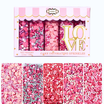 Confect Pretty in Pink & White Pearl Sprinkles Mix - Edible Heart & Star Sprinkles for Cakes, Cupcakes, Cookies - Birthday & Bak