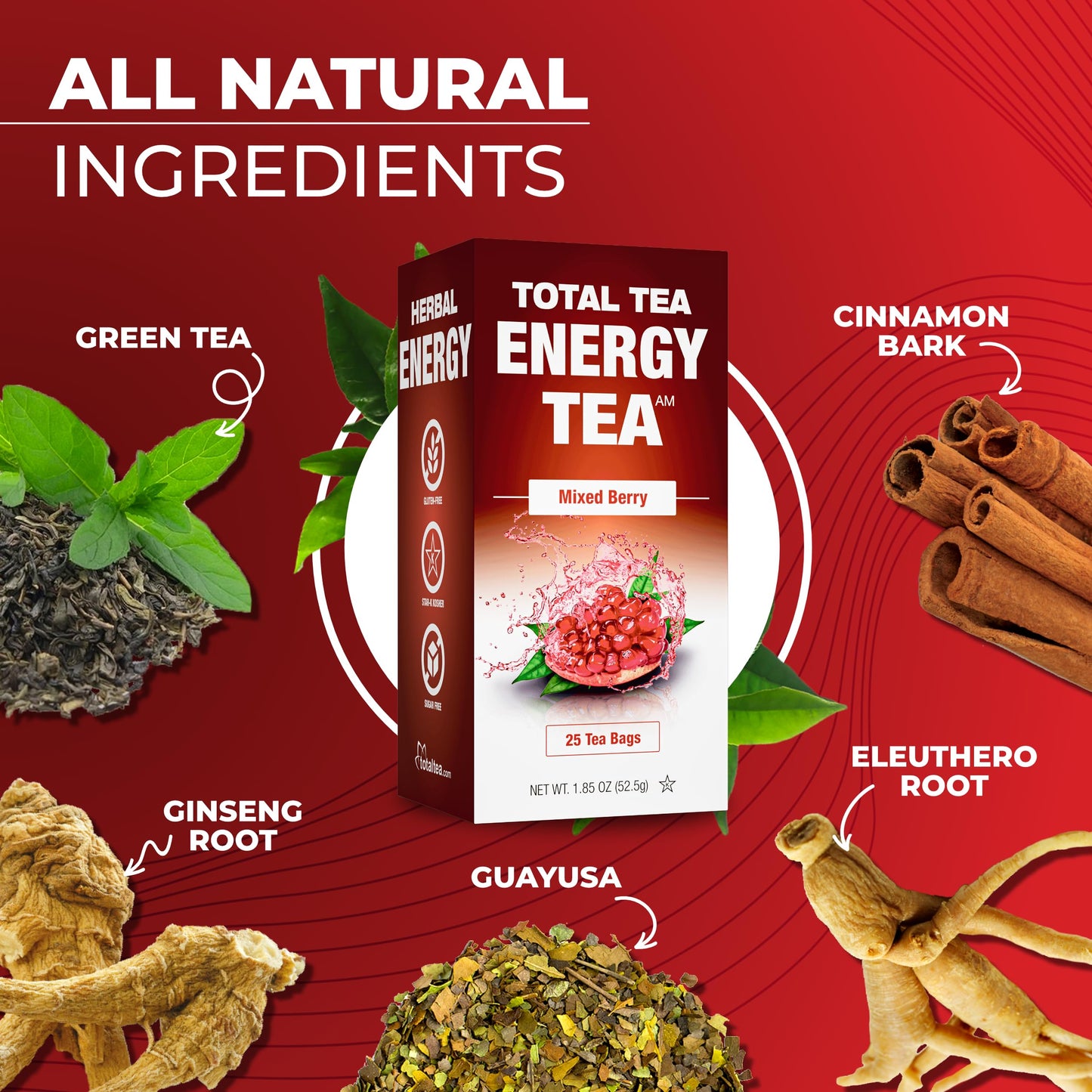 Total Tea Guayusa Energy Tea - All Natural Herbal Tea - 25 Count - Caffeinated Coffee Substitute