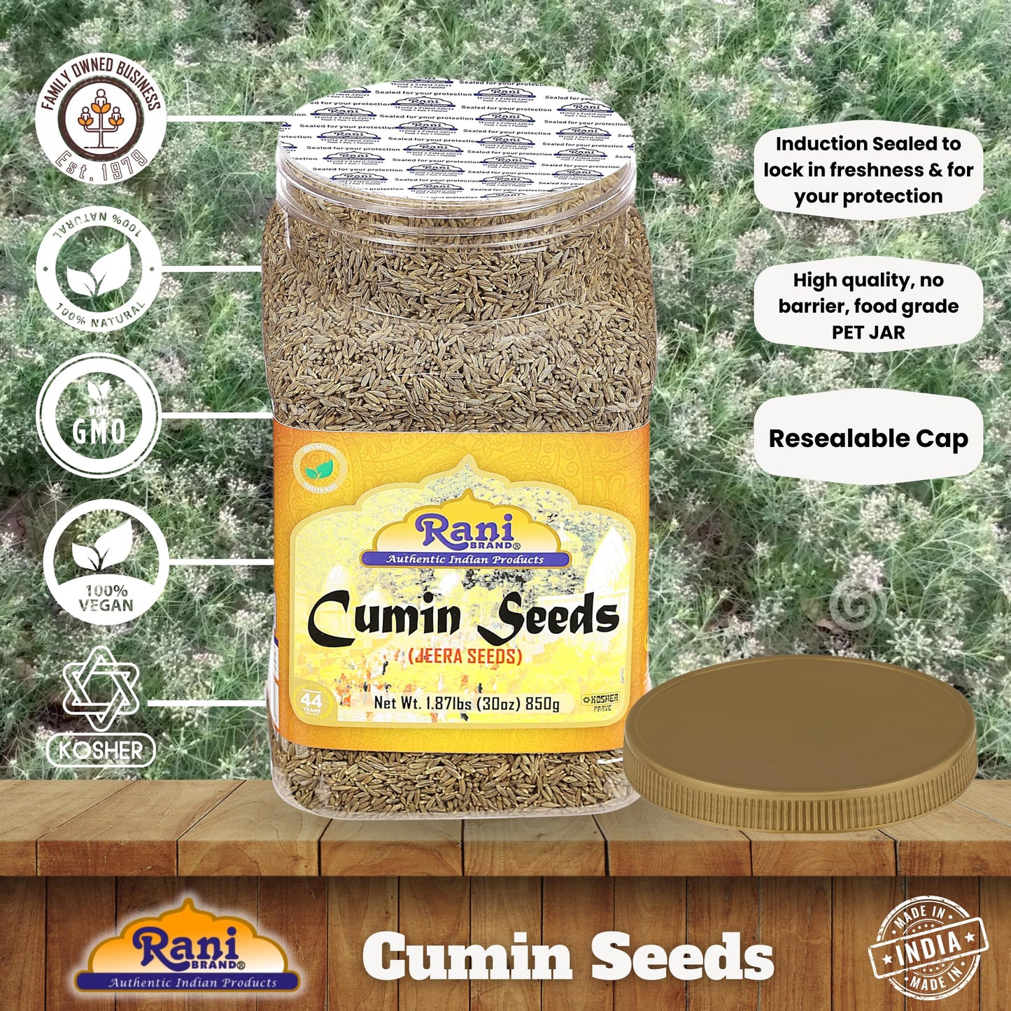Rani Cumin Seeds Whole (Jeera) Spice 30Oz (1.87Lbs) 857G Pet Jar ~ All Natural | Gluten Friendly | Non-Gmo | Vegan | Kosher | In