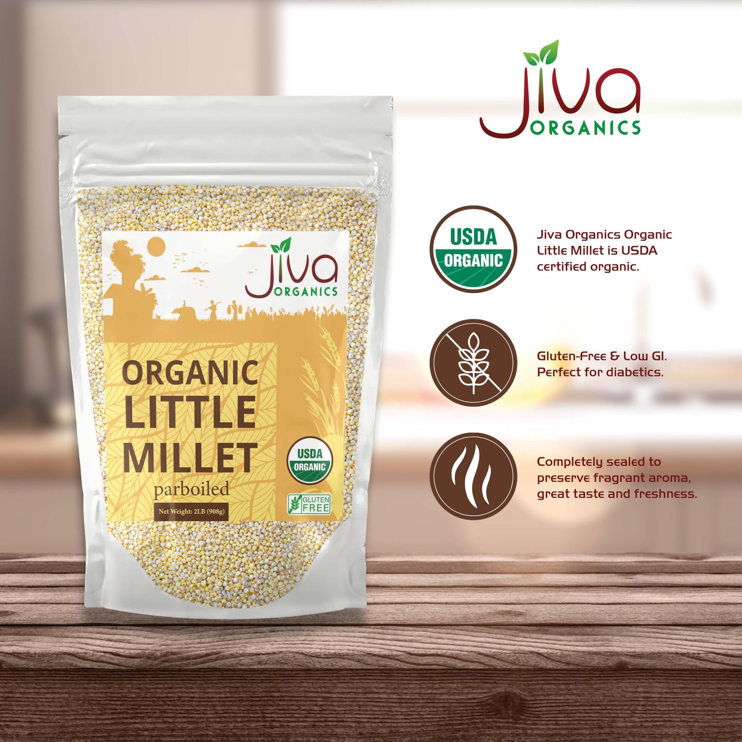 Jiva Organics Little Millet 2 Lb Bag | Whole Grain, Gluten-Free & Organic | Rich In Fiber & Essential Nutrients For Healthy Cook