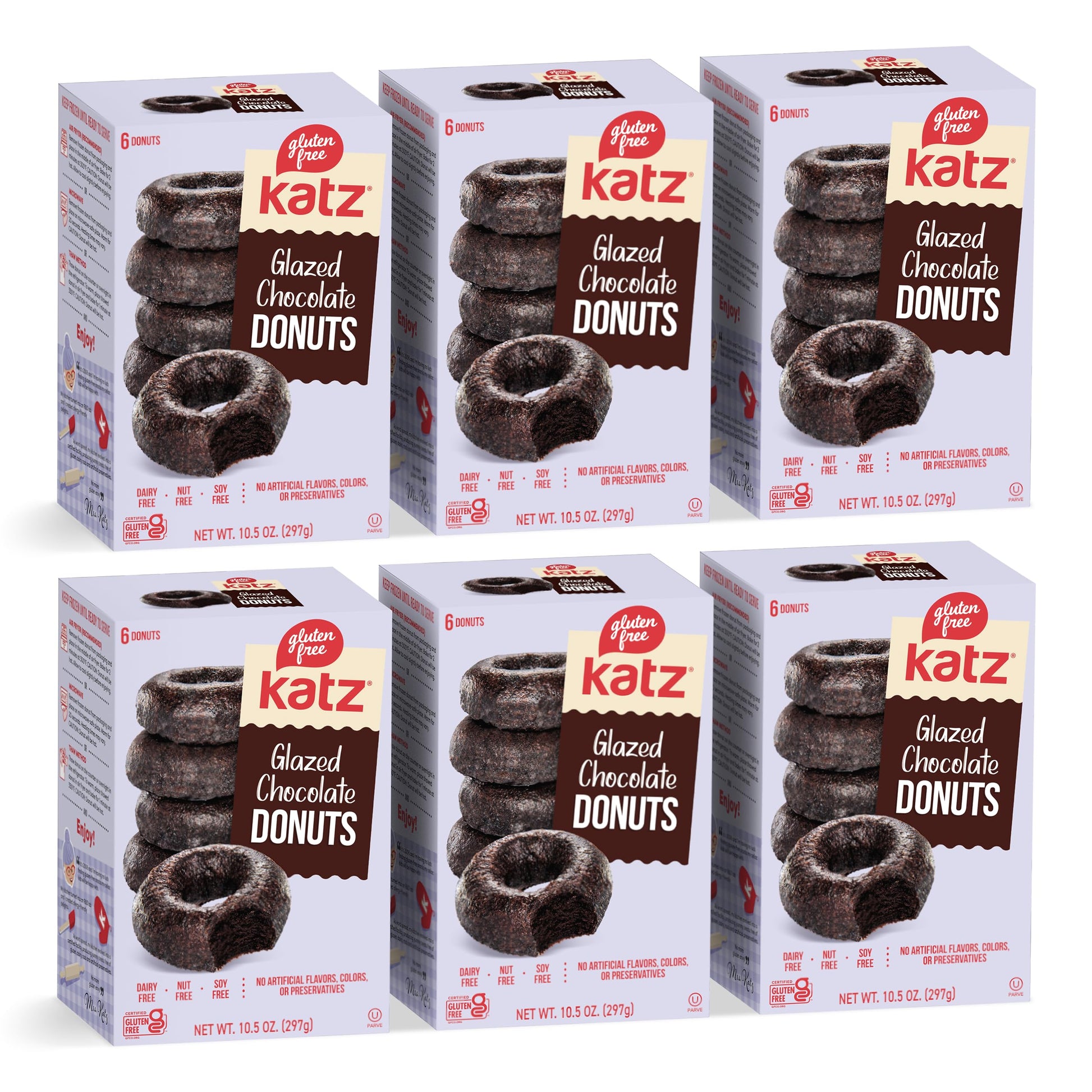 Katz Gluten Free Glazed Chocolate Donuts. Free of Dairy, Soy, Tree Nuts, and Peanuts Kosher 10.5 oz (6pk)