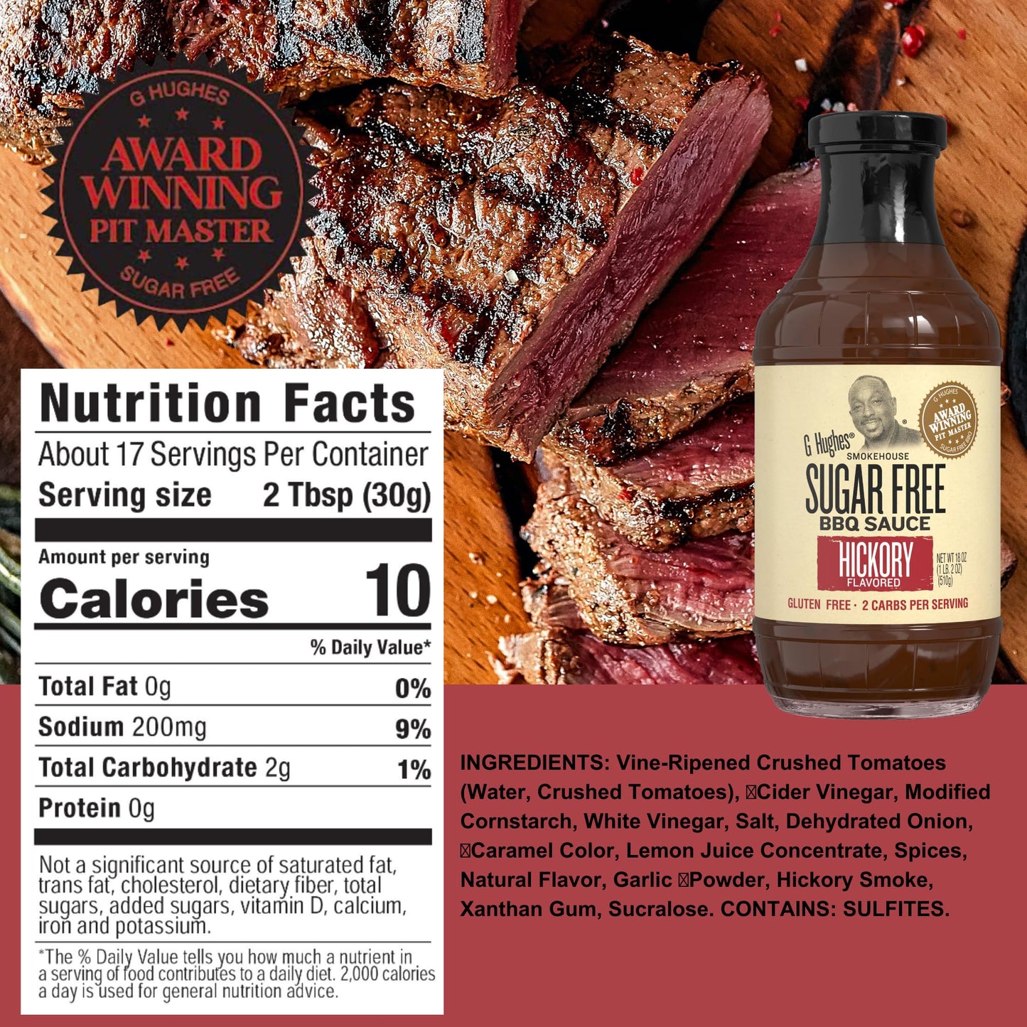 G Hughes Sugar Free Barbecue Sauces - Hickory BBQ Sugar Free Sauce - 18 Oz, Honey Mustard Sugar Free Dipping Sauce - 18 Oz, Suga