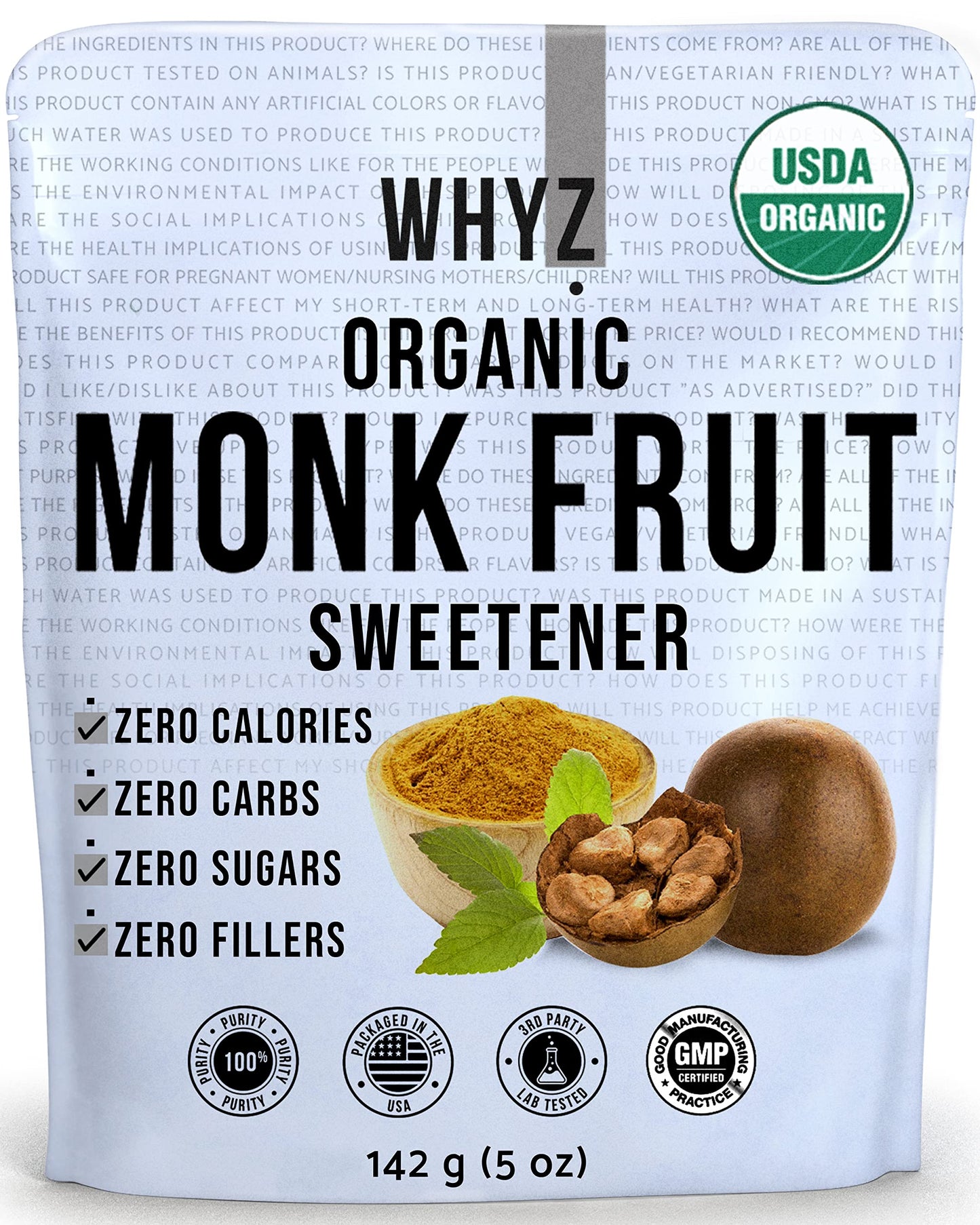 Organic Monk Fruit Extract, 5 oz, Pure Monk Fruit Sweetener Organic No Erythrytol and Zero Calorie, Sugar Substitute, Powdered M