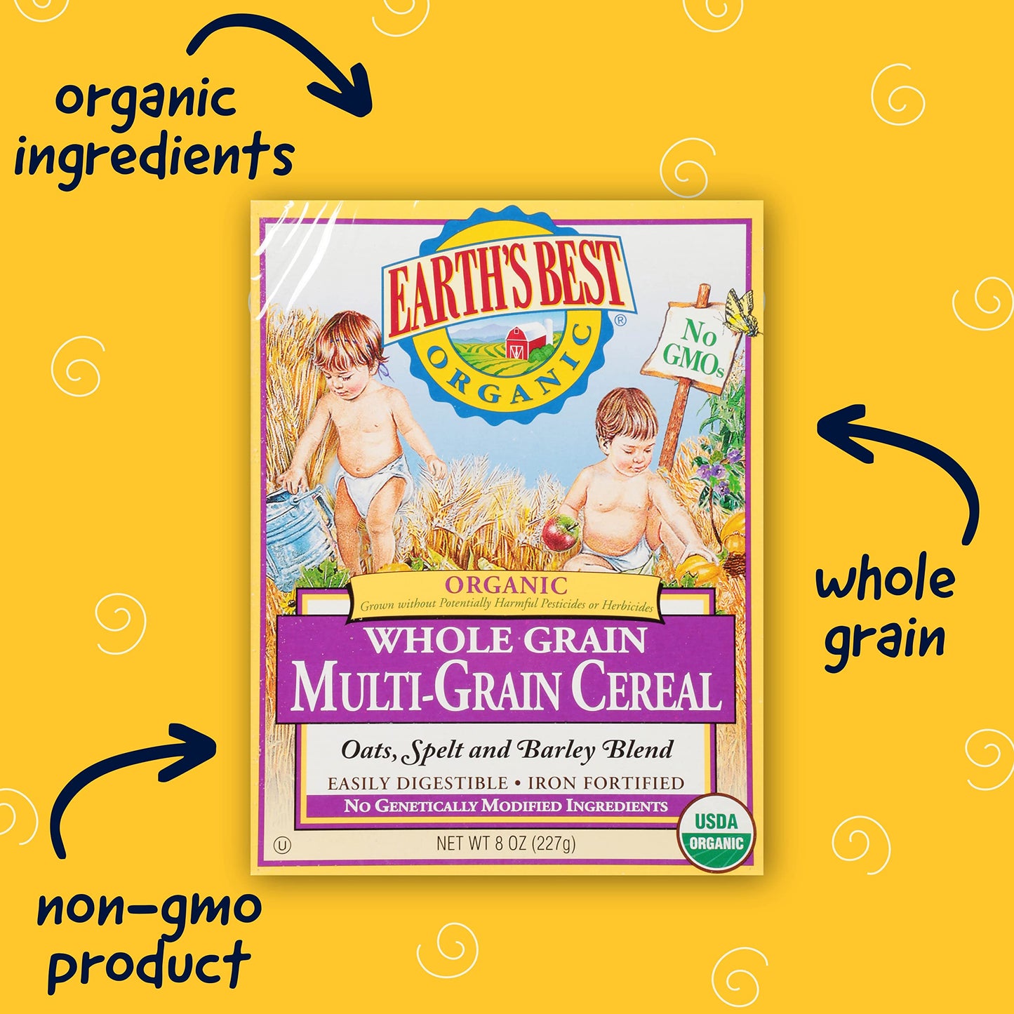 Earths Best Organic Baby Food, Organic Whole Grain Multi-Grain Baby Cereal, Non-GMO, Easily Digestible and Iron Fortified Baby