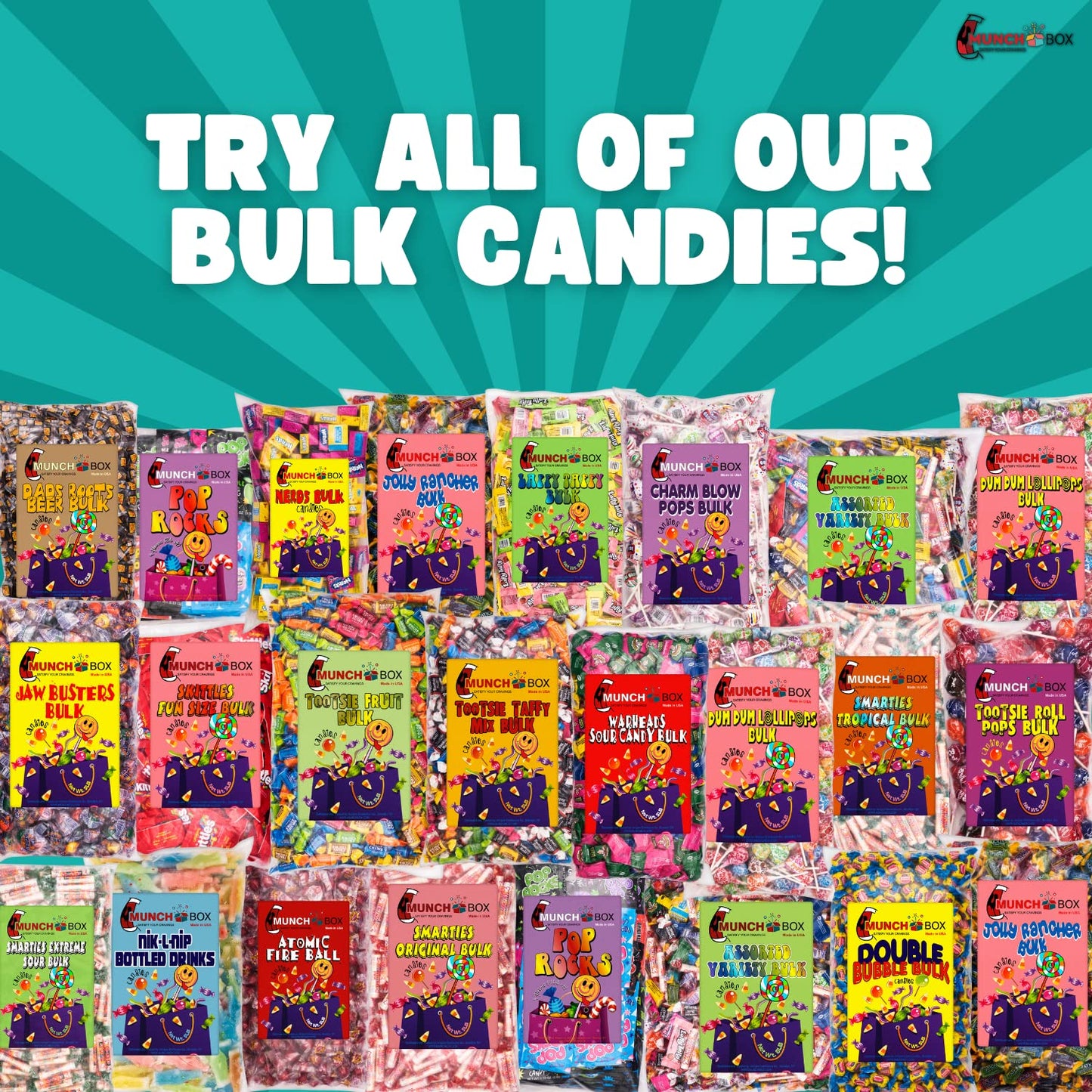 Munchbox Pop Rocks Candy - Bulk 108 Packets, 9 Assorted Flavors, Individually Wrapped, Blue, 108 Count