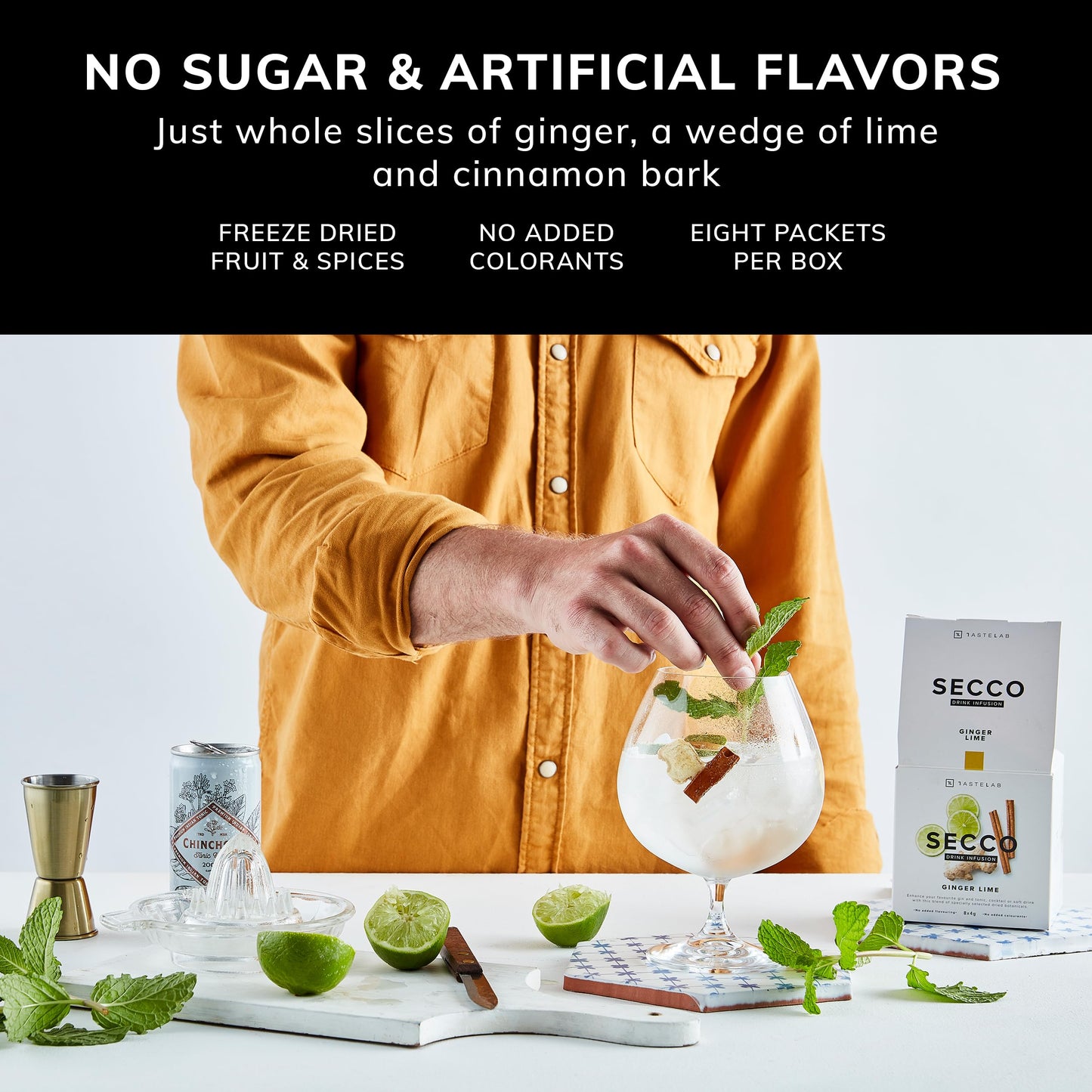 TASTELAB Ginger Lime Infusion Sachets – Botanical Mixers for Cocktails & Mocktails – 8 Count Pack