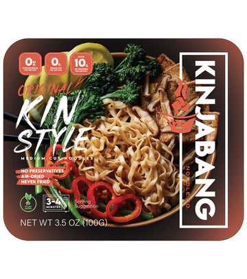Kinjabang Kin Style Noodles W/Kinjabang Original Sauce, 3.5 Ounce (Pack Of 6) | Plant-Based | Air Dried | Preservative Free