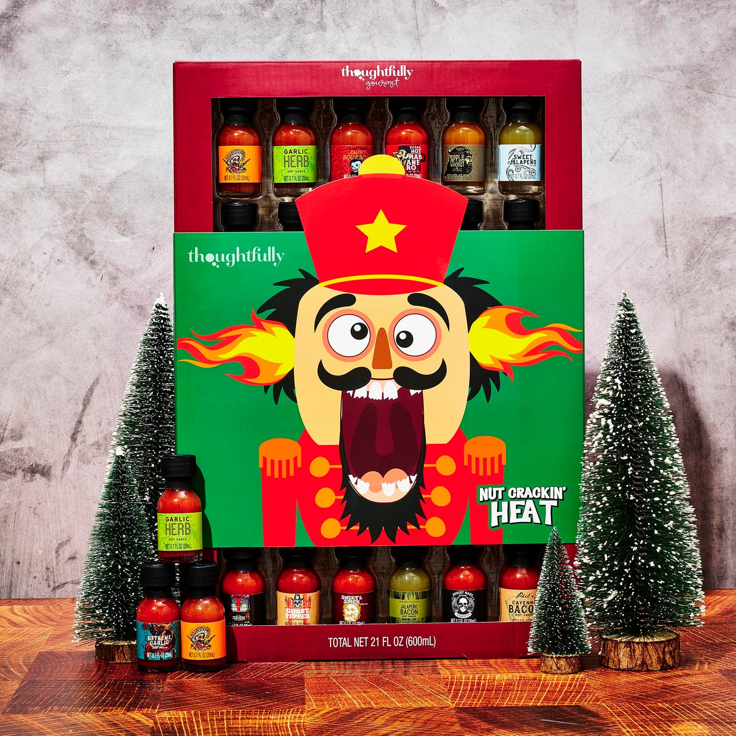 Thoughtfully Gourmet Holiday Hot Sauce Sampler Gift Set, 30-Pack With Unique Flavors Like Garlic Herb & Apple Spirit-Inspired Flavor, Festively Wrapped For Christmas