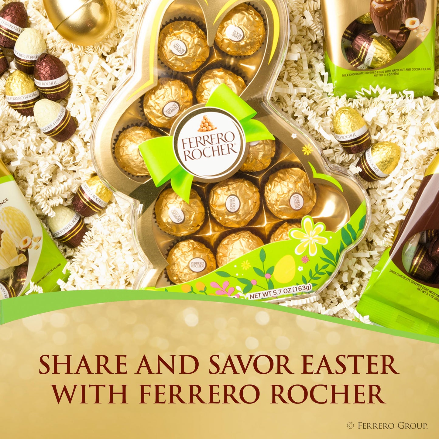 Ferrero Rocher, 13 Count, Premium Gourmet Milk Chocolate Hazelnut, Individually Wrapped Candy For Gifting In A Bunny-Shaped Box,