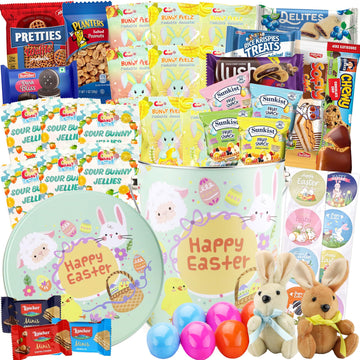 Easter Snack Green Tin (48 Count) Filled with Candy, Peelable Gummies,Bunny and More, Great Package for Family, Friends, Boys an