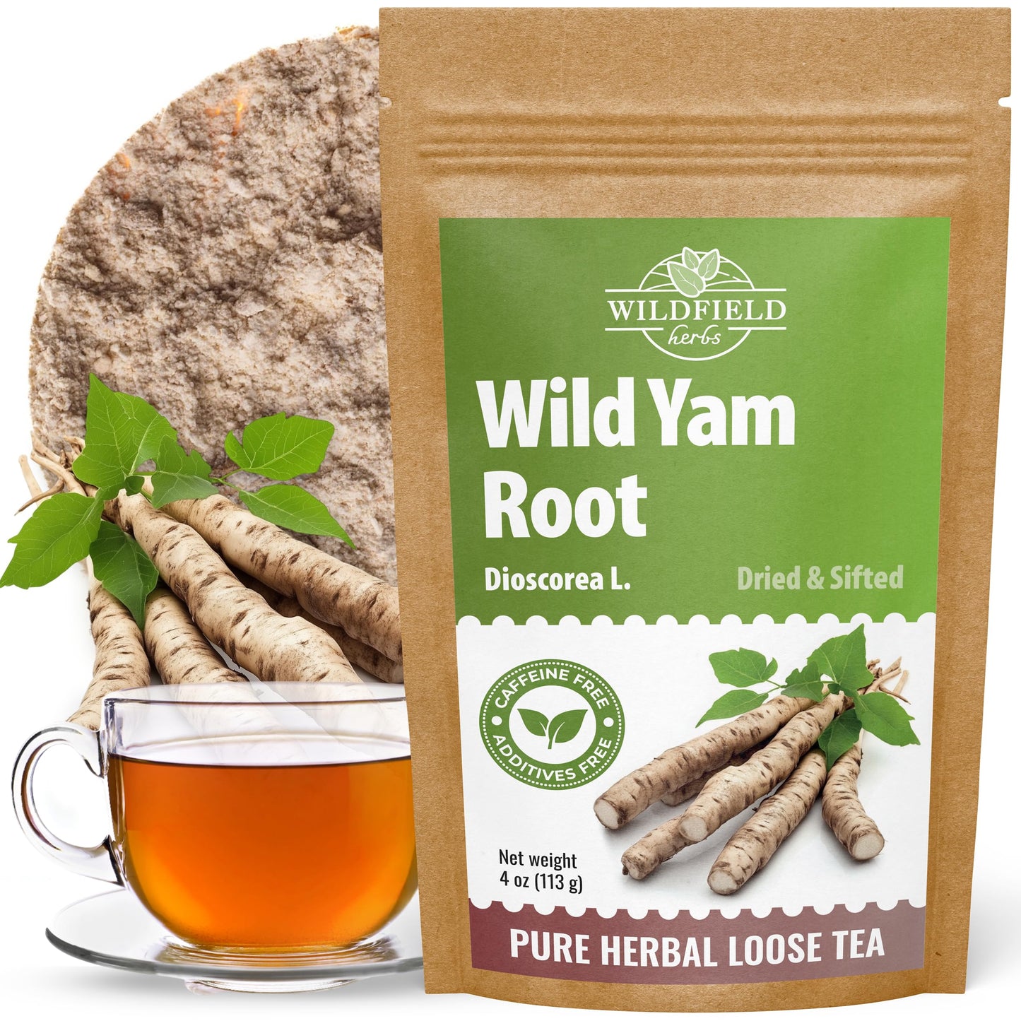WILDFIELD HERBS Wild Yam Root Herbal Tea - 4 oz Loose Herb Tea (Dioscorea)