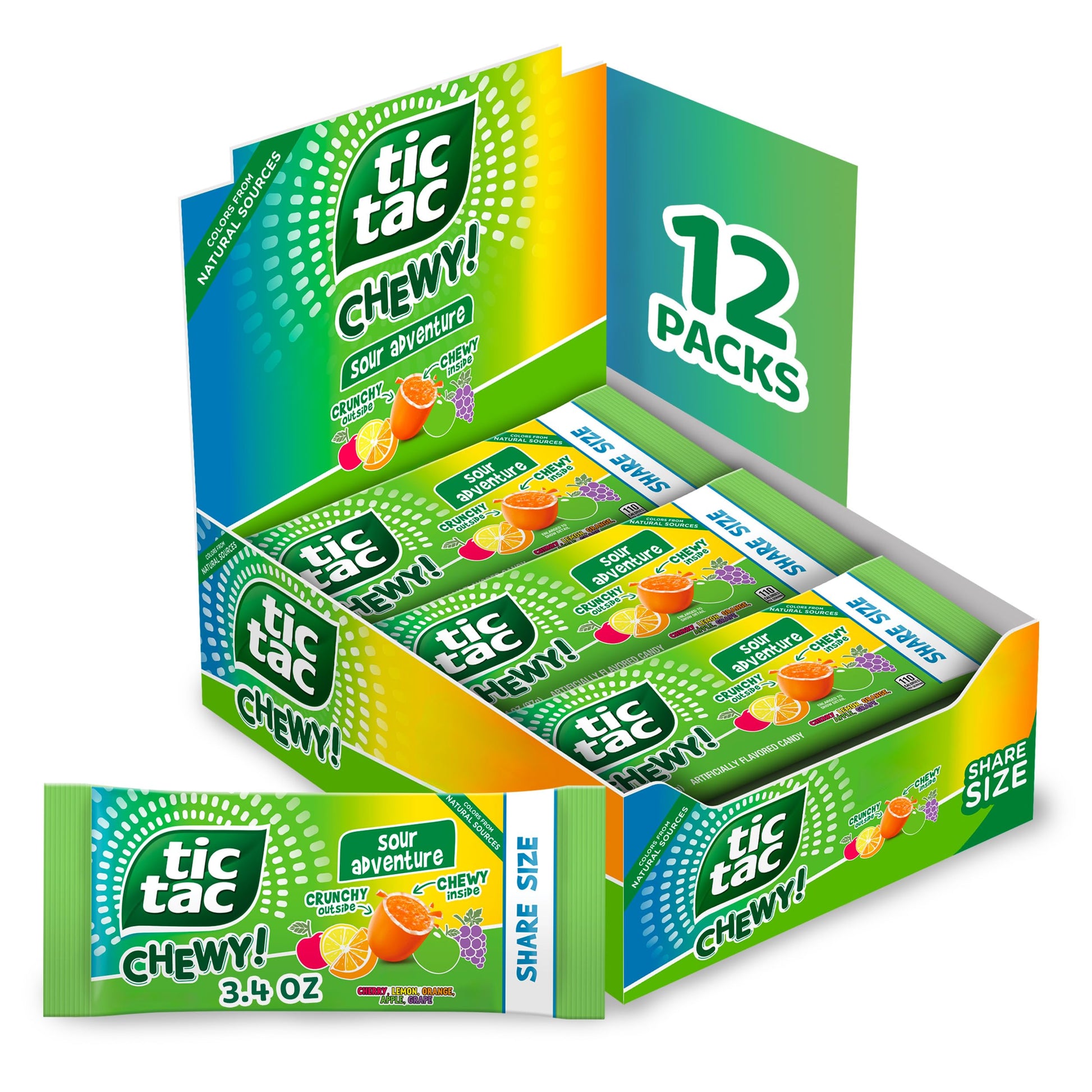 TIC TAC CHEWY! Sour Adventure Candy, Bulk 12 Pack, Sour Candy, Share Size, 3.4 oz Each (Packaging May Vary)
