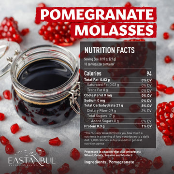 Eastanbul Pomegranate Molasses  9.7oz  No Added Sugar  Mediterranean Pomegranate Syrup  Nar Eksisi Sweet and Sour Sauce  100% Natural  Concentrate  Vegan Sauce  Paste  Salad Dressing  No Additives
