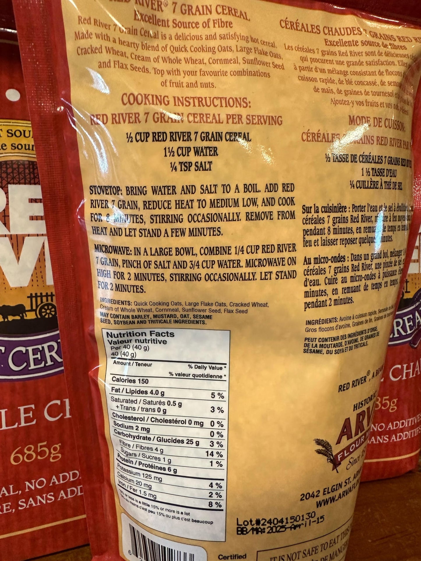 Red River Cereal - 7 Grain Hot Cereal (2Lbs / 685G) Made In Canada At Arva Flour Mills - All Natural, No-Additives (1-Pack)