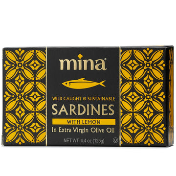 Mina Sardines in Extra Virgin Olive Oil with Lemon, 4.4 oz (Pack of 12) - Wild Caught, High Protein, Omega 3, Keto & Paleo