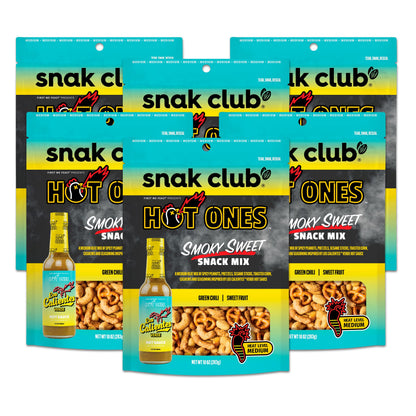 Snak Club x Hot Ones Smoky Sweet Snack Mix, Spicy Snack with Peanuts, Pretzels, Sesame Sticks, Toasted Corn & Cashews, Inspired 