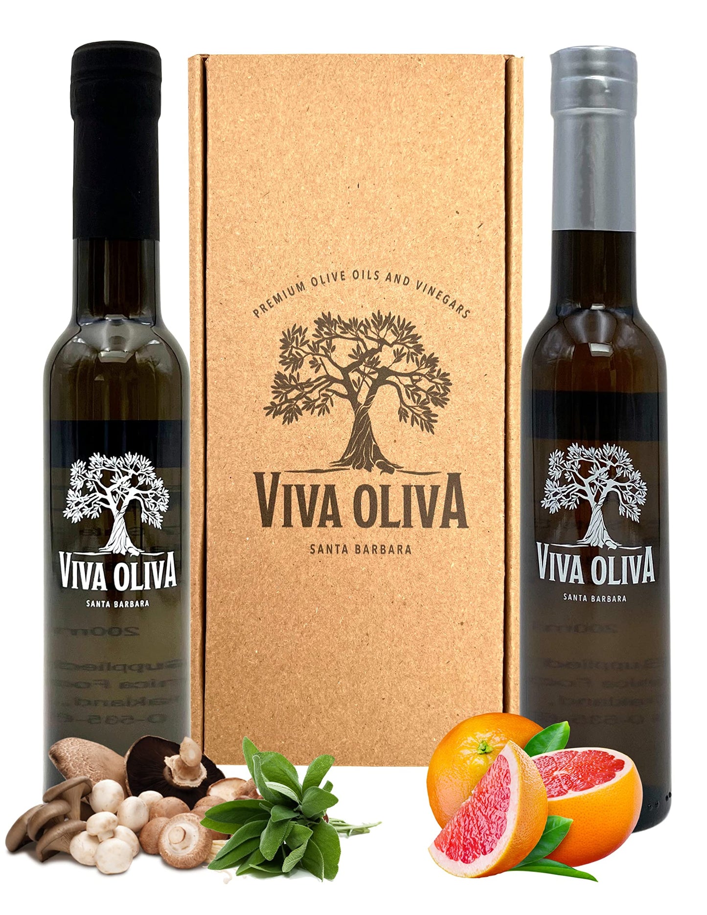 Viva Oliva Two 200Ml (6.8Oz) Variety Gift Set - Wild Mushroom & Sage Infused Olive Oil And Grapefruit White Balsamic Vinegar - Enhanced Quality - 100% Natural